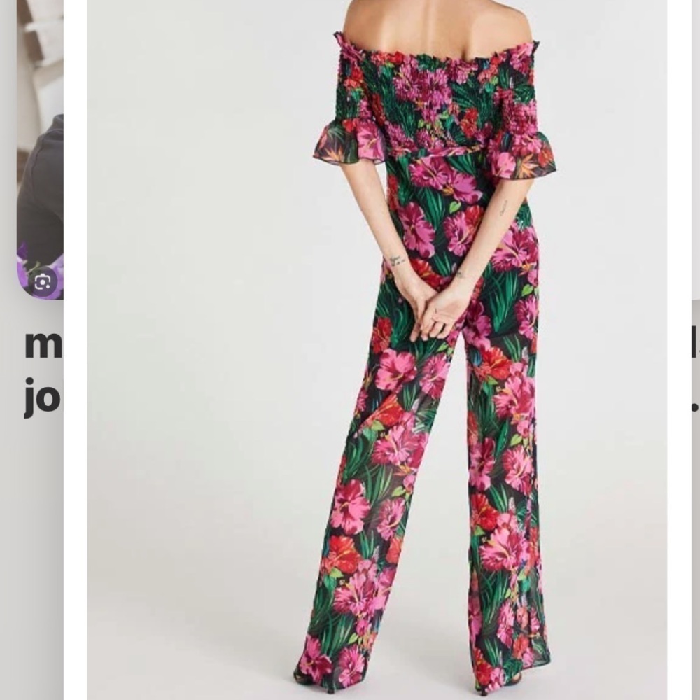 Patrizia Pepe pink green black floral off the shoulder jumpsuit $395 size 44 - Picture 3 of 6